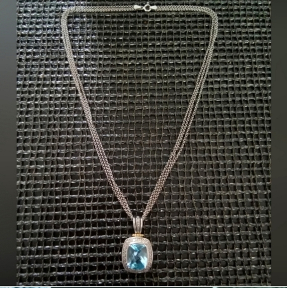 T&C Blue Topaz Diamonds Silver Pendant Necklace - Picture 7 of 7